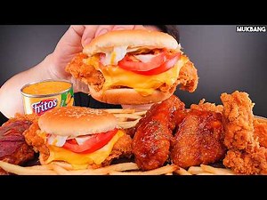 ASMR MUKBANG | KFC Burgers 🍔 Fried Chicken🍗 French fries 🍟 EATING 햄버거 양념치킨 감자튀김 치즈소스 퐁당! 먹방
