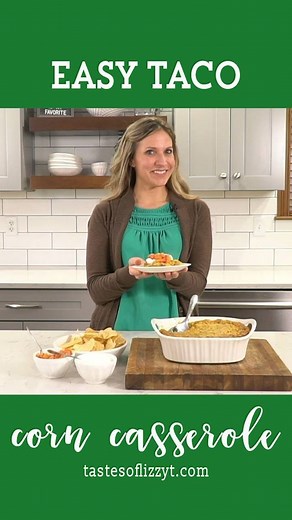 Take corn casserole to a new level with this Taco Corn Casserole Recipe. This cheesy casserole uses up leftover taco meat. Top with sour cream and fresh salsa. https://www.tastesoflizzyt.com/taco-corn-casserole/ | Tastes of Lizzy T