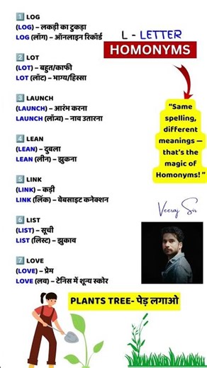 7 Perfect L-Letter Homonyms – Set 5 | English-Hindi Vocabulary #homonyms #english #hindi #shorts