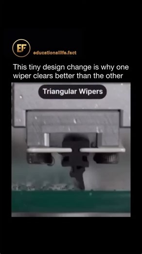 educationallife.fact on Instagram: "The square-shaped wiper rubber works better because it maintains more consistent contact with the windshield. Its wider, flatter edge spreads pressure evenly across the glass, helping it push water away instead of flexing or lifting. Triangular profiles can bend under load, which reduces stability and often leads to streaks — especially in low-speed, simple conditions like this test. In cases like this, the simplest design does the job best."