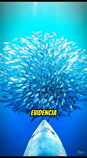 Camara en sardina muestra un ataque de tiburones y delfines en un bait ball