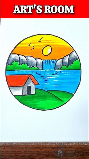 Circle Scenery Drawing With Colours | Easy Circle Scenery Drawing Tricks #shorts