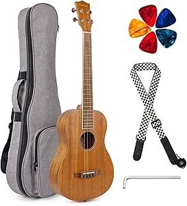 Kmise Tenor Guitar Ukulele 31 inch Mahogany Instrument Kit with Strap Picks Sponge Ukulele Gig Bag
