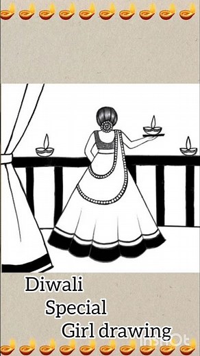 Diwali Drawing | How to draw diwali drawing for competition | Diya drawing | Diwali drawing girl