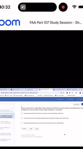✈️ I’M READY FOR THE TEST ✈️ This meeting was a study session where I led a group discussion to review and answer questions from an aviation exam, specifically focusing on SUAS (Small Unmanned Aircraft System) operations and aeronautical knowledge. The group worked through multiple-choice questions covering topics including Class E airspace, night flight preparations, hazardous attitudes, weather phenomena, and various technical aspects of aircraft performance. We discussed answers to questions 