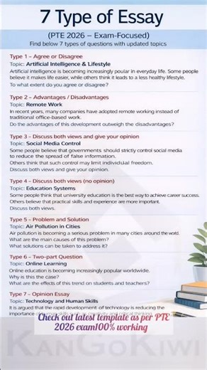 PTE Writing Essay Template | Score 90/90 | Essay Types #essay #template #ptetips #ptewriting 2026
