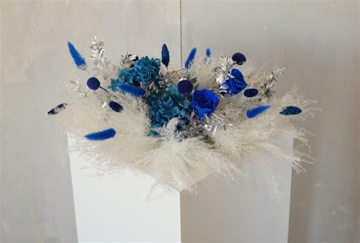 Dark Blue and White Table Centerpiece,navy Blue Table Decor,boho Home Decor,wedding Centerpiece Flower,pampas Grass Wedding - Etsy