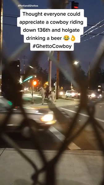 Caught a cowboy last night out for a ride! Thought everyone would enjoy. #portlandghettos #horse #cowboy #portland #oregon #loveit #ghettocowboy #keepportlandweird