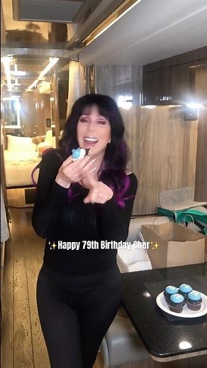 🥳 Happy 79th birthday Cher! Here she is celebrating her birthday on her tour bus, 6 years ago #Cher
