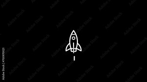 Rocket flying on sky line icon animation. simple rocket flying concept animation.