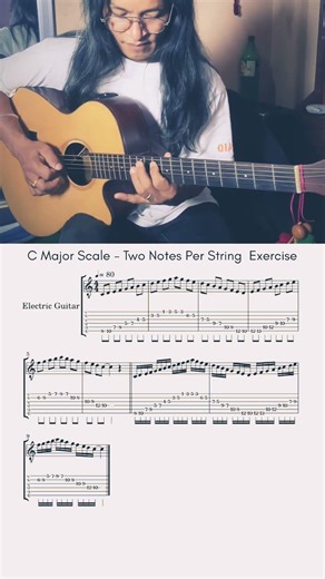 🔥C Major Scale - Two Notes Per String Exercise #guitar #yogchamling #guitarra #guitarlessons
