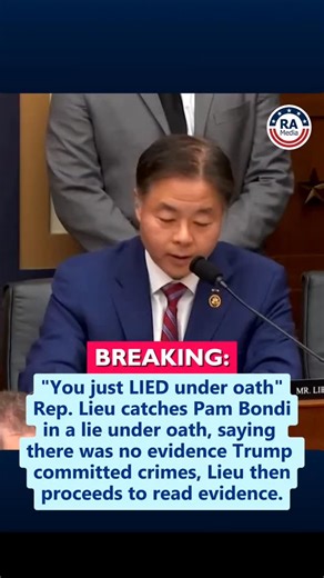 "You just LIED under oath": Rep. Lieu catches Pam Bondi in a lie under oath, saying there was no evidence Trump committed crimes, Lieu then proceeds to read evidence. Follow @ReallyAmericanMedia for more. | Really American