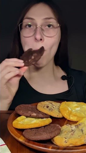 Chocolate chunk cookies with milk / ASMR eating sounds with static noise