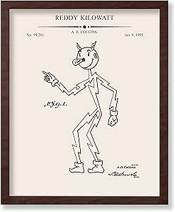 Poster Master Vintage Reddy Kilowatt Blueprint Poster - Electric Utility Patent Print - Electricity Art - Engineer Art - Cut Out Figure Art - Office or Living Room Wall Decor, 8x10 Brown Framed
