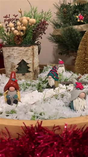 Handmade Christmas Holly Gnome, Clay Winter Shelf Decor