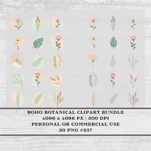 Boho Watercolor Floral Clipart Bundle, Botanical PNG (digital Download), #337. - Etsy