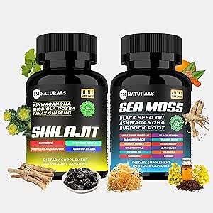 Sea Moss Shilajit Black Seed Oil Ashwagandha Ginger Capsules,Supplement with Turmeric and Ginger Supplement Bladderwrack Burdock Root Organic,ACV Black Seed Oil - 120 Sea Moss Capsules