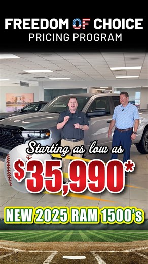 Stellantis has announced FACTORY EMPLOYEE PRICING for EVERYONE! And you know us at Expressway Dodge we’re taking it even further with...up to $7,500 below Factory Employee pricing on New RAM trucks! New 2025 RAM 1500’s for as low as $35,990* or lease a NEW 2025 RAM 1500 Crew Cab Big Horn 4x4 for as low as $389/mo^! (Disclaimer: Excludes tax, title, $245 doc fee. Dealer retains applicable rebates. $7500 Off on Ram 1500 and includes $1500 conquest rebate. Standalone Employee Pricing excludes 2024 