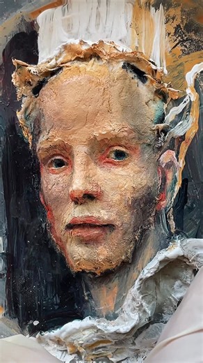 Maria Zherdeva on Instagram: "‘A Young Man Crowned with a Laurel Wreath’ (papier-mâché, acrylic paint) by @zherdeva.art papier-mâché technique, 3 hours demo #papiermache #highrelief #sculpture #art #painting #portrait #laurelwreath #artwork #fineart #contemporarysculpture #mixedmediaart #artvideo #reelart #figurativesculpture #papermacheart #artprocess #artistsoninstagram #artofinstagram #modernart #creativeprocess #craftsmanship #handmadeart #visualart #papermacheartist #reliefsculpture #studio