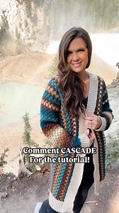 Comment CASCADE for the links to our Cascade Mountain Cardigan crochet pattern and video 💙 #crochetcardigan #grannysquarecardigan #grannystitch #crochetdesign | MJ's Off the Hook Designs