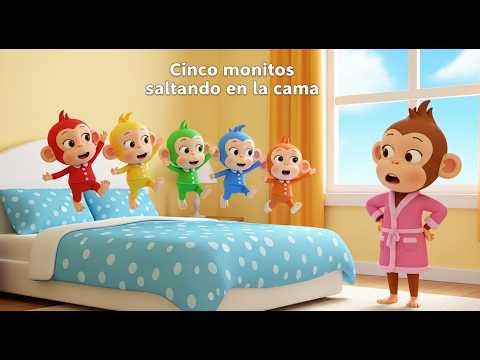 🐒🛏️ Cinco Monitos Traviesos Saltando en la Cama 🎶👶 | Canción Infantil Divertida y Educativa |
