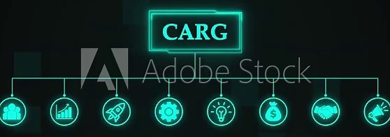 CARG Compound Annual Growth Rate concept. Interface technology, the future of user experience, journey and technology concept,digital screen interface 4K.Abstract technology virtual screen background