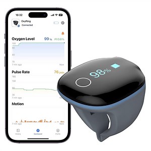 Vibeat O2Ring Sport - Rechargeable Bluetooth Pulse Oximeter & Heart Rate Monitor for Running, Cycling, Hiking