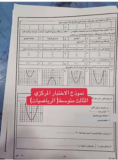 نموذج الاختبار المركزي الثالث متوسط رياضيات - الفصل الثاني
