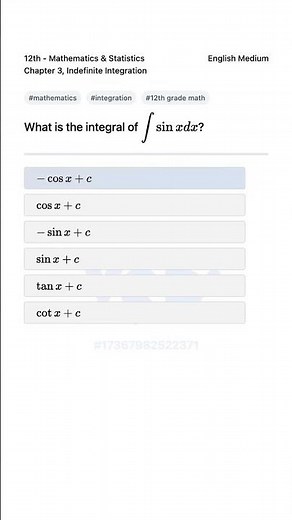 12th Math Indefinite Integration Sine x Integral