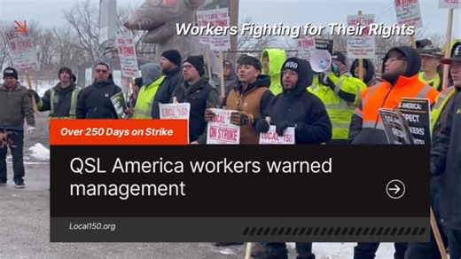 IUOE Local 150 on Instagram: "250+ days on strike over safety concerns. QSL responded to FOX 32 about safety firmly denying all allegations - despite a warehouse fire only the day before. Believe workers. Protect workers. Demand accountability. Strike details on our story or here: https://local150.org/newsroom/press-release-local-150-files-unfair-labor-practice-charge-against-qsl-america-inc/ Safety isn’t optional. Accountability matters. ✊ #StandWithWorkers #WorkerSafety #JusticeforWorkers #QSL