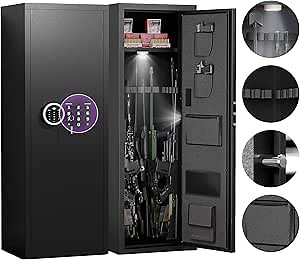 6-8 Gun Safe,Large Unassembled Gun Safe for Home Rifles and Pistols with Dual Alarm & Mute Mode,Quick Access Digital Long Gun Cabinets for Rifles and Shotguns with Magnetic Gun Slots,LED Light