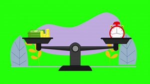 Download animated balance scale with money and an alarm clock for free