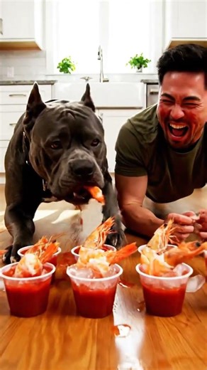 Dog and man eating shrimp #viral #shorts #viralvideo #funny