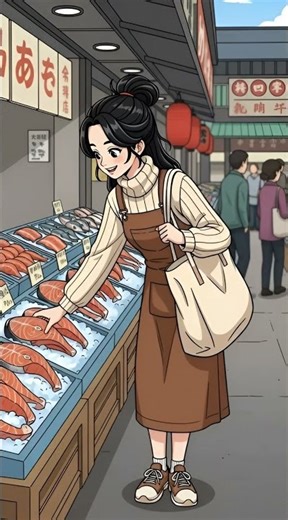 Ghibli Day: Walking to buy salmon at the Japanese fish market to cook