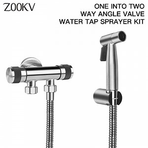 [Hot Item] 304 Stainless Steel Black Two Way Faucet Water Multi Tap with Bidet and Hose Double Head Angle Valve