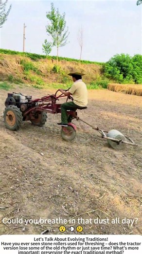 Tractor‑Pulled Stone Roller Thrashing Rice – Traditional Threshing with a Twist 🚜