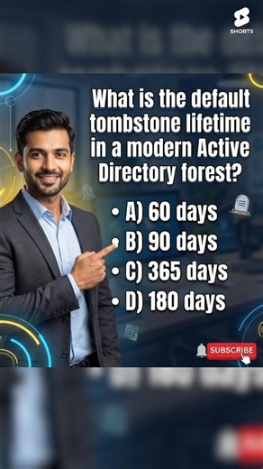 Top 100 | Windows Server Advanced Administrator MCQs # 12 | AD Tombstone Lifetime?