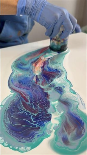 FLUID ART PAINTING!🤩 Abstract Landscape Acrylic Pour #acrylicpainting #fluidart #shorts #abstractart