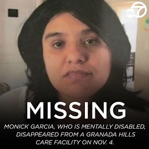 UPDATE: Monick Garcia has been found as a "Jane Doe" patient in a SoCal hospital. Her family is seeking answers as to how she ended up there. Details: https://abc7.la/3wRdiUM IT ONLY TAKES A SECOND TO SHARE: Monick Garcia, who is mentally disabled, walked away from a Granada Hills care facility on Nov. 4 and hasn't been seen since. Her family says she has the mental capacity of a child due to a traumatic brain injury suffered about a year ago when she was struck by a train. Her loved ones are pl