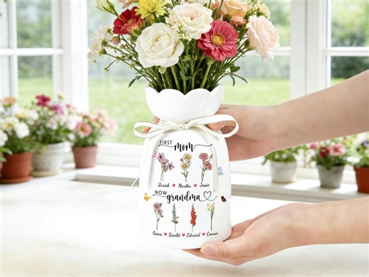 Personalised Milk Jug SMALL Ceramic Vase, Birth Flowers & Children's or Grandchildren's Names, Any Relation, Nana Nanny Grandma Mum's Garden - Etsy