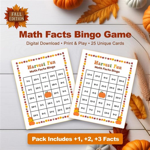 Fall Math Bingo Game – Addition Facts 1-3, Classroom Activity (digital Download) - Etsy UK