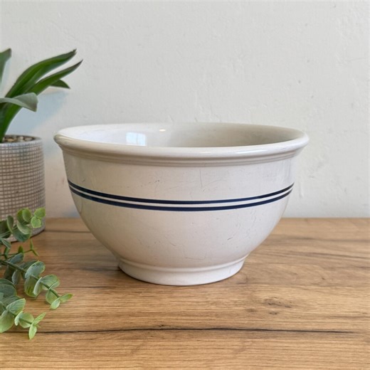 Vintage Mixing Bowl | Gibson Blue Stripe Bowl | Farmhouse Kitchen Decor | Cottagecore Stoneware | 8.5 Inch Prep Bowl - Etsy