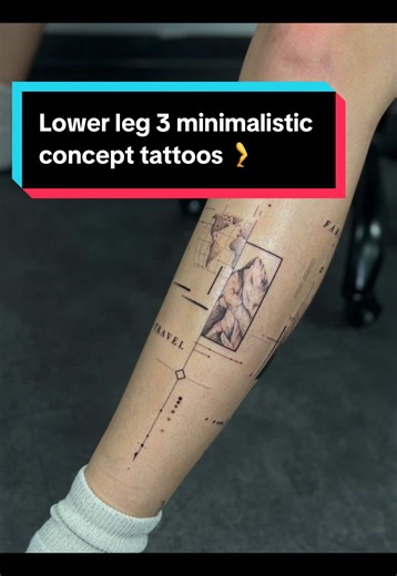 Minimalistic lower leg concept tattoo with 3 different stories inside - by pmtsketch • • • Best Tattoo Care, Designs & more 👉🏼 link in bio 👈🏼 • • #concepttattoo #tattooidea #tattooconcept #tattooideas #fineline