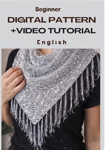 Beginner Triangle Scarf Knitting Pattern | Sequin Lace Shawl With Fringe (digital Download) - Etsy