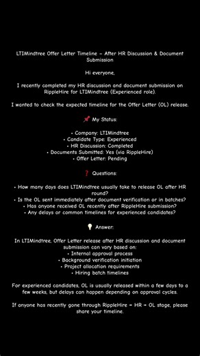 LTIMindtree Offer Letter Timeline – After HR Discussion & Document Submission