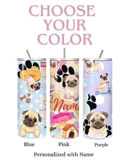 Personalized Pug Tumbler Cup – Cute Pug Dog Tumbler With Name – Pug Lover Gift – Custom Dog Mom Gift Ready to Give as a Gift - Etsy
