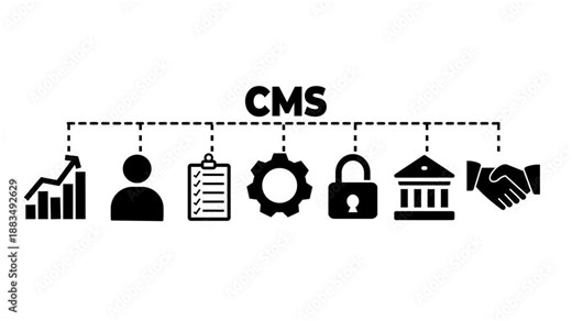 CMS web banner icons vector illustration concept with content management system with icons keywords of website, admin, update, application, database