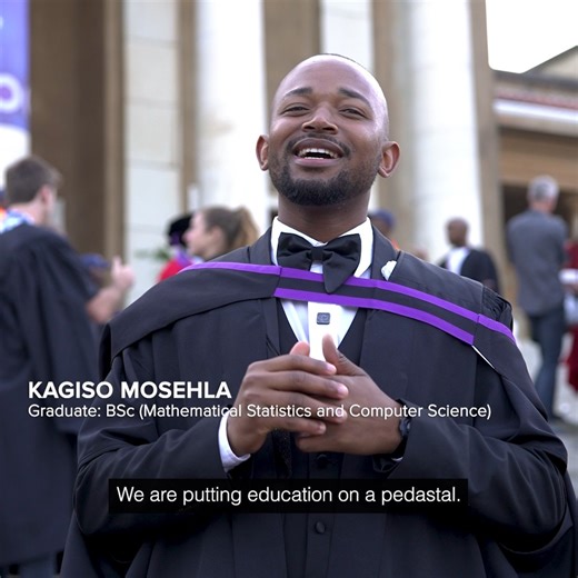 [VIDEO] Kagiso Mosehla celebrated his graduation with a BSc in Mathematical Statistics & Computer Science. #UCTGrad2025 Already making his mark in the workforce, he credits his UCT education for setting him apart, thanks his family for their unwavering support, and inspires future students to choose UCT. Watch the full video: https://qr.link/tzJ9Vx | University of Cape Town