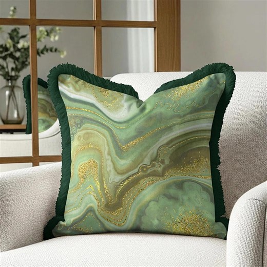 Green Agate Pattern Velvet Pillow Cover, Gold Shimmer Geode Decor - Etsy