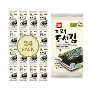 Wang Korean Seaweed Snacks Original - Crispy Roasted Seaweed Sheets, Healthy Sea Weed Snack, Keto, Vegan, Gluten-Free - Pack of 24